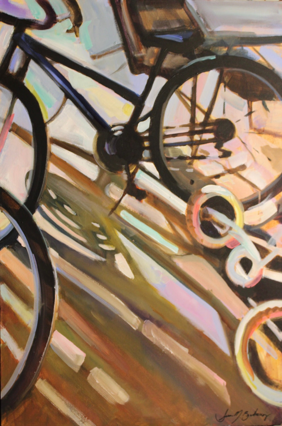 Susan Bradbury Bike Jumble 24X36🎨 Susan Bradbury🎨 Buy Art at Carolina Creations Gallery in Downtown New Bern🎨