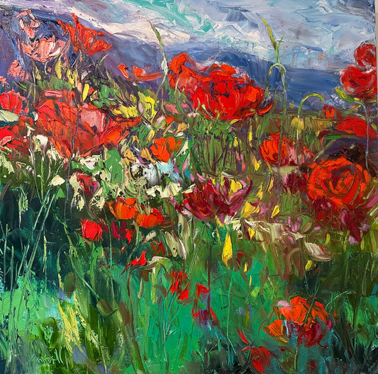 Sally Sutton Field of Wildflowers 30X30🎨 Sally Sutton🎨 Buy Art at Carolina Creations Gallery in Downtown New Bern🎨