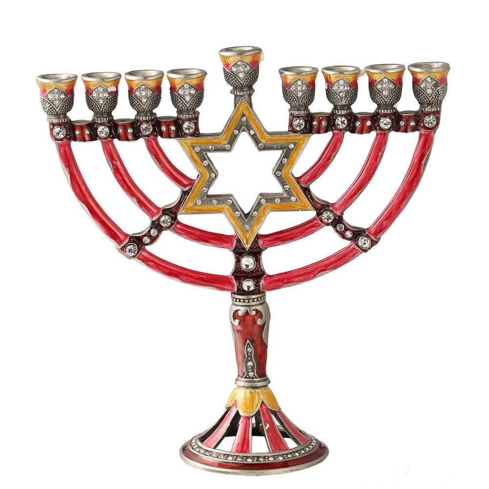 Hand Painted Enamel Star of David Design Menorah