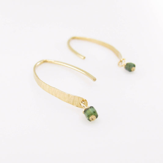 Forged 1" Hammer Textured Bar with Green Tourmaline Drop: 14K GOLD FILLED🎨 Jewelry🎨 Buy Art at Carolina Creations Gallery in Downtown New Bern🎨