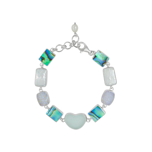 SS Sea Glass Paua Druzy Pearl Bracelet