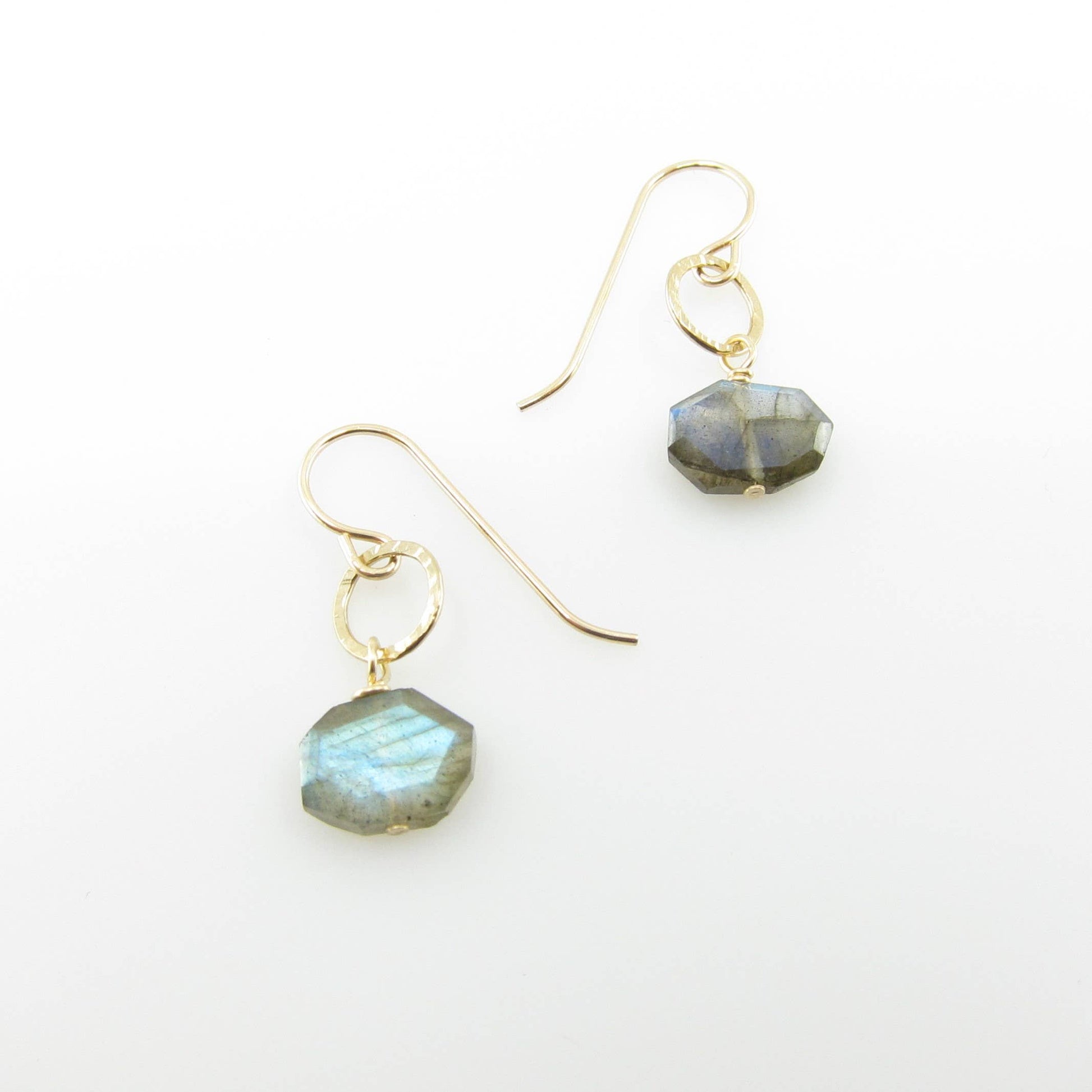 Small Faceted Labradorite Gemstone Slice Earrings: 14K GOLD FILLED🎨 Jewelry🎨 Buy Art at Carolina Creations Gallery in Downtown New Bern🎨