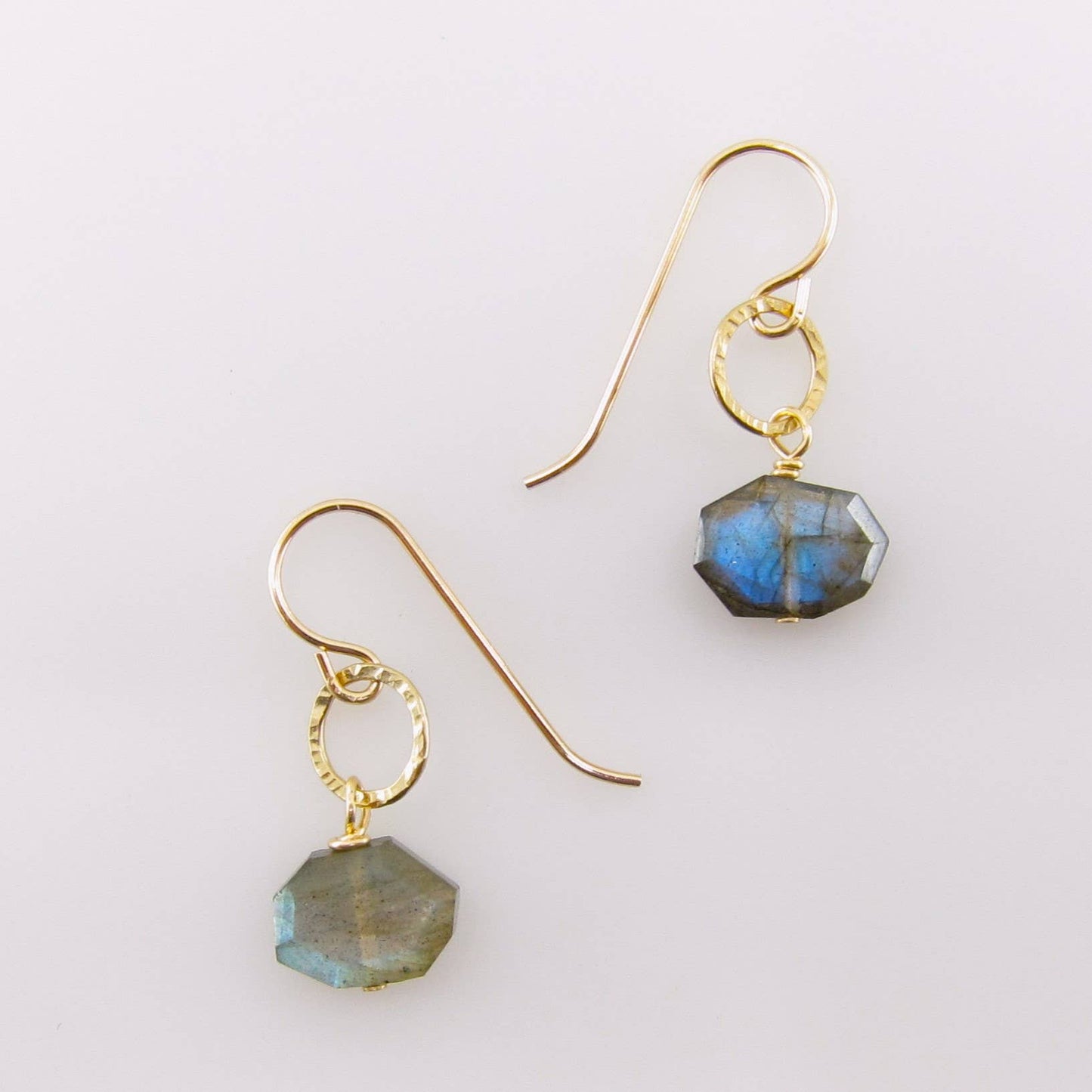 Small Faceted Labradorite Gemstone Slice Earrings: 14K GOLD FILLED🎨 Jewelry🎨 Buy Art at Carolina Creations Gallery in Downtown New Bern🎨