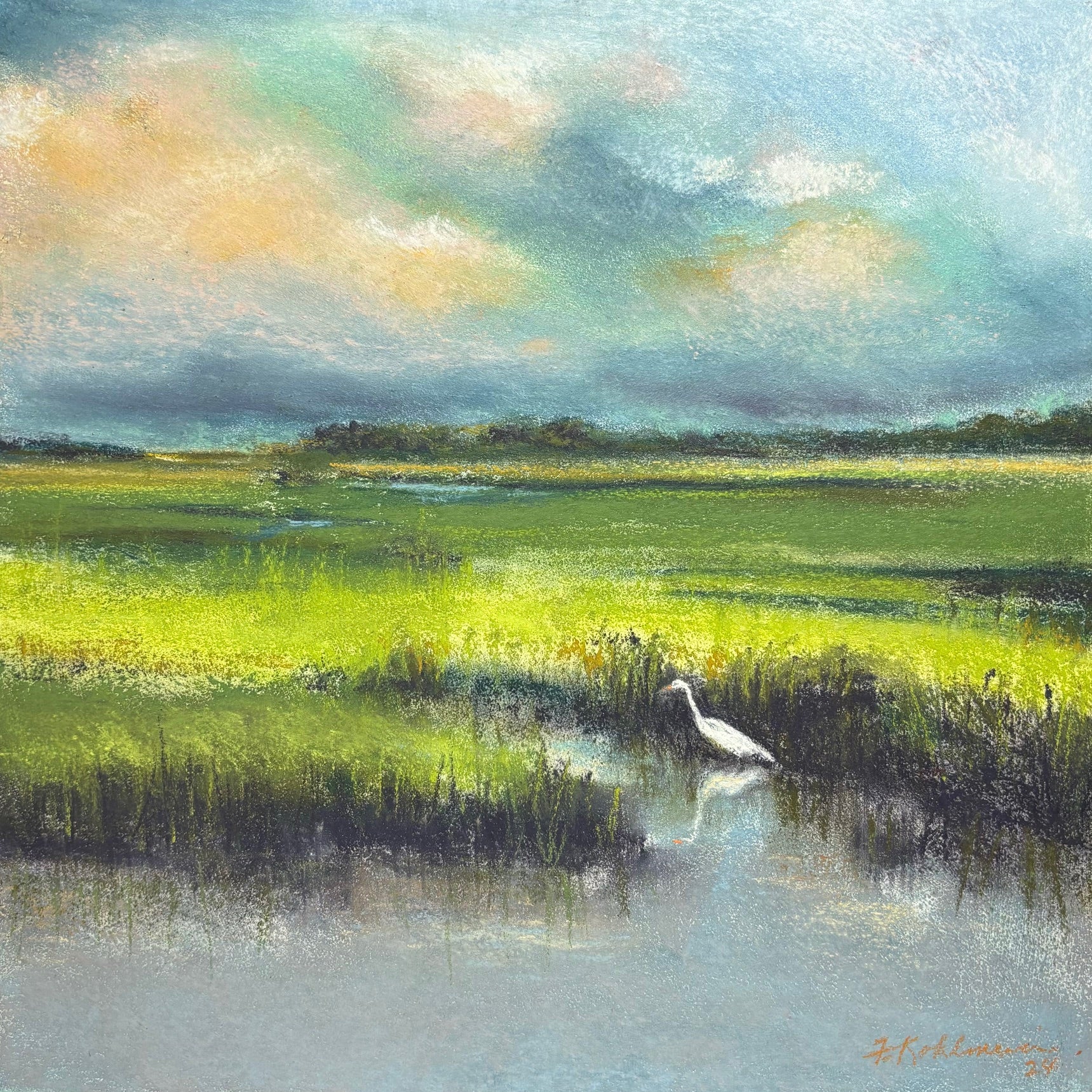 Fran Kohlmeier Egret Fishing🎨 Fran Kohlmeier🎨 Buy Art at Carolina Creations Gallery in Downtown New Bern🎨