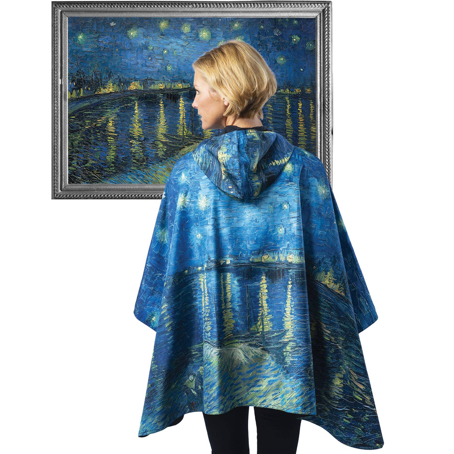 Fine Art RainCaper - van Gogh "Over the Rhone" - Black🎨 Wearables🎨 Buy Art at Carolina Creations Gallery in Downtown New Bern🎨