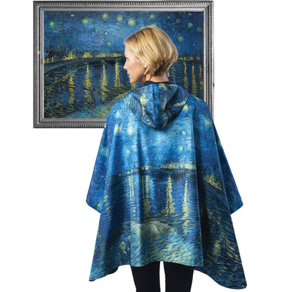 Fine Art RainCaper - van Gogh "Over the Rhone" - Black🎨 Wearables🎨 Buy Art at Carolina Creations Gallery in Downtown New Bern🎨