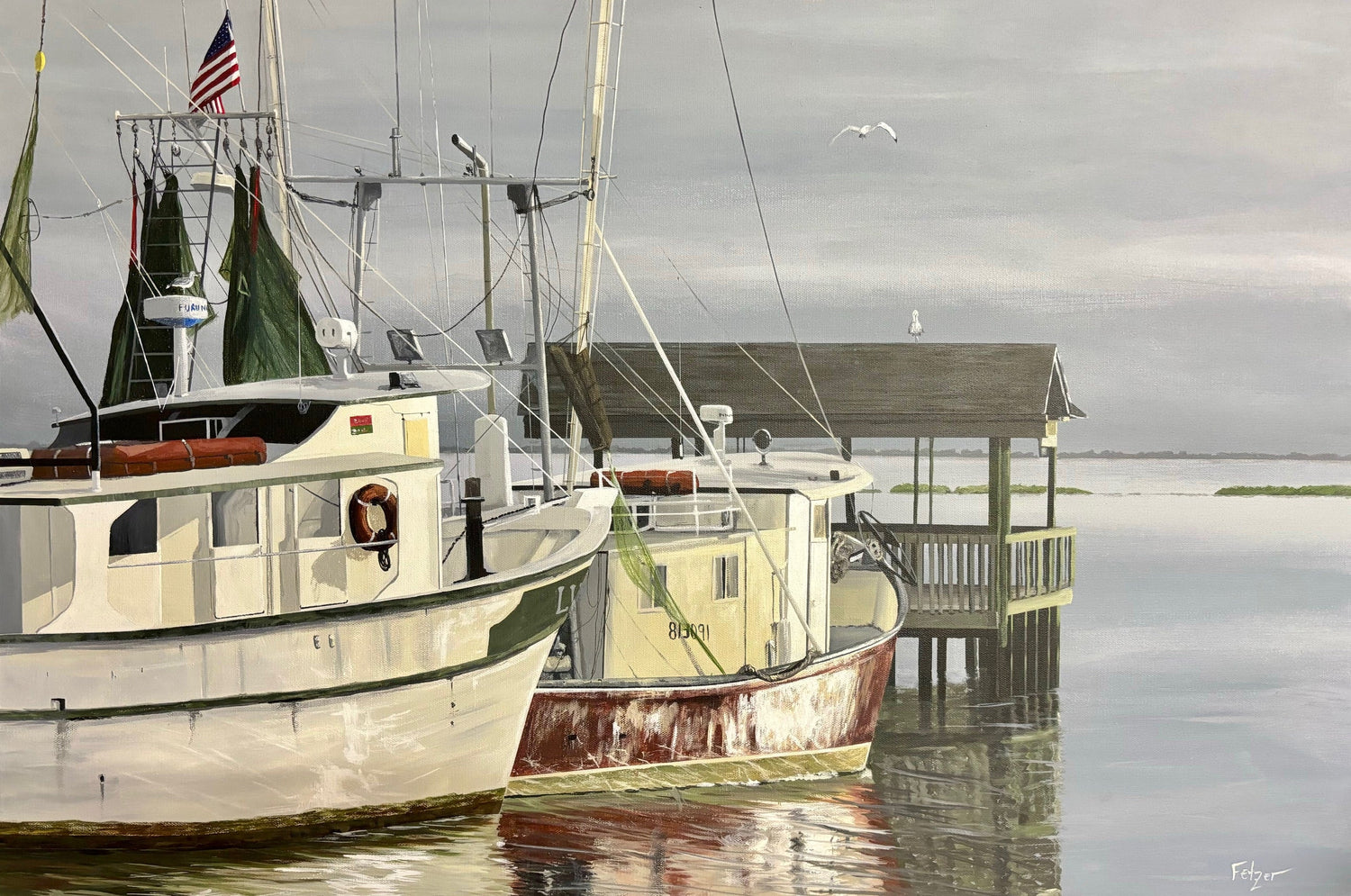 Kevin Fetzer Morning Trawler 30X40🎨 Kevin Fetzer🎨 Buy Art at Carolina Creations Gallery in Downtown New Bern🎨