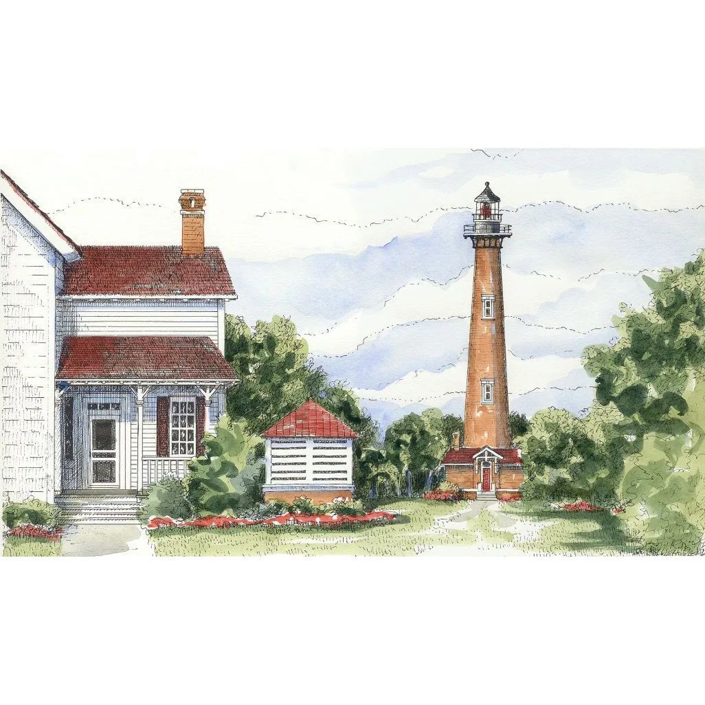 Jan Francoeur Print LTHS Currituck Light🎨 Jan's Prints🎨 Buy Art at Carolina Creations Gallery in Downtown New Bern🎨