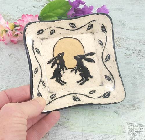 Hare Moon Sq Dish🎨 Pottery🎨 Buy Art at Carolina Creations Gallery in Downtown New Bern🎨