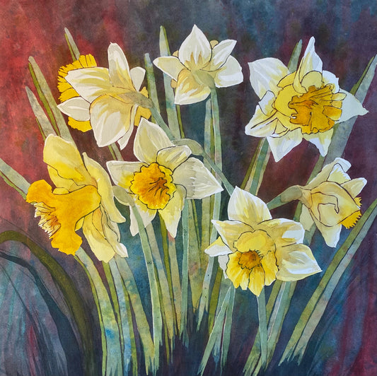 Barbara Rohde Seven Daffodils WC 26X26🎨 Barbara Rohde🎨 Buy Art at Carolina Creations Gallery in Downtown New Bern🎨