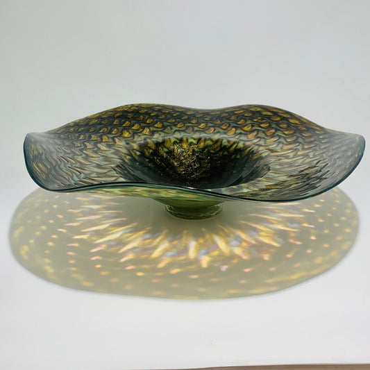 Lg Fluted Bowl AventurineTopazBlackGrid🎨 Glass🎨 Buy Art at Carolina Creations Gallery in Downtown New Bern🎨