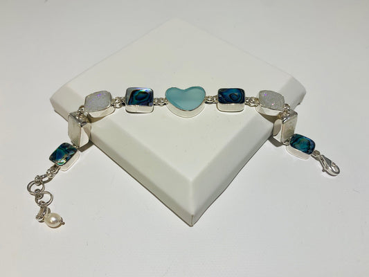 Bracelet Sea Glass Paua Druzy Pearl