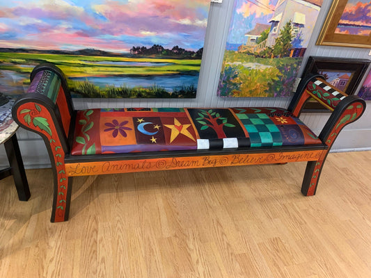Bench Rolled Arms Leather? Estate? Buy Art at Carolina Creations Gallery in Downtown New Bern?