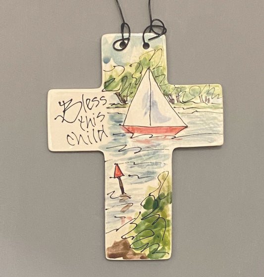 Jan Francoeur Cross S BTC Sailboat🎨 Jan's Celebration Pottery🎨 Buy Art at Carolina Creations Gallery in Downtown New Bern🎨