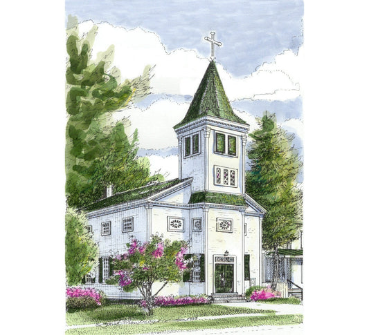 Jan Francoeur Old Saint Pauls Ink and WC? Jan's Prints? Buy Art at Carolina Creations Gallery in Downtown New Bern?