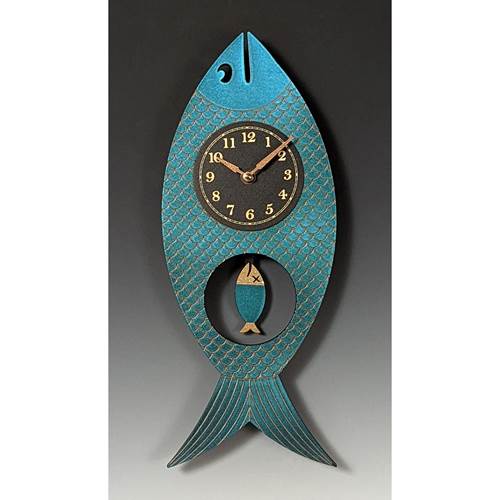 Wanda Fish Clock Iridescent Blue🎨 Metal Arts🎨 Buy Art at Carolina Creations Gallery in Downtown New Bern🎨